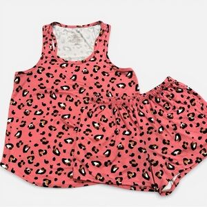 Joyspun Pink Leopard Two Piece Pajama Set Shorts and Tank, Size Small (4-6)